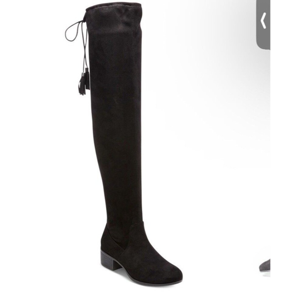 Madden Girl Women's Prissley Black Suede Tassels Over The Knee Boots Size 7.5